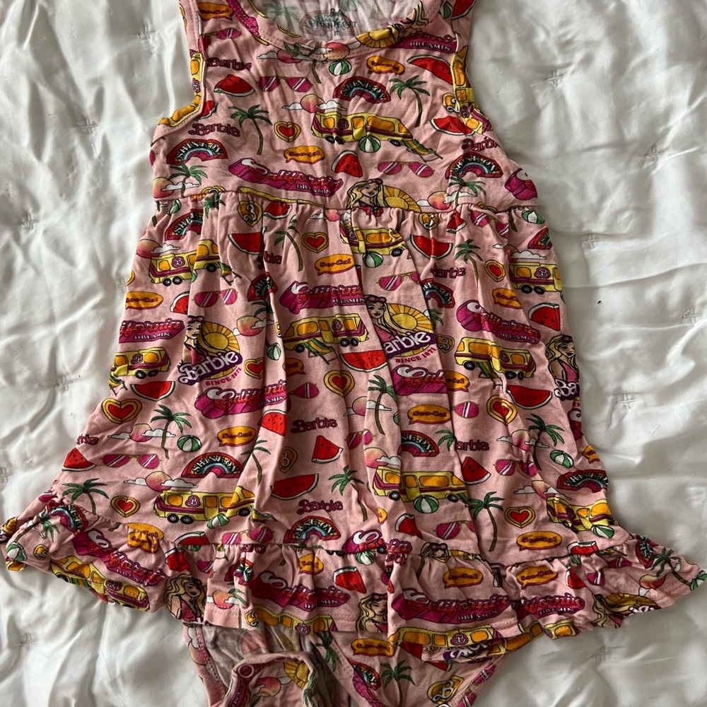 Posh Peanut Pink Barbie Patterned Kids Casual Dress